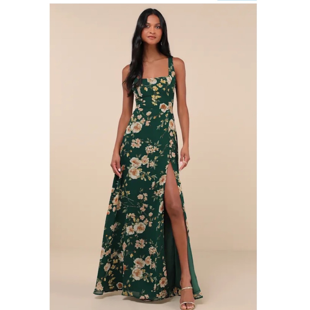 Lulus Remarkable Arrival Emerald Green Floral Sleeveless Maxi Dress Size XL